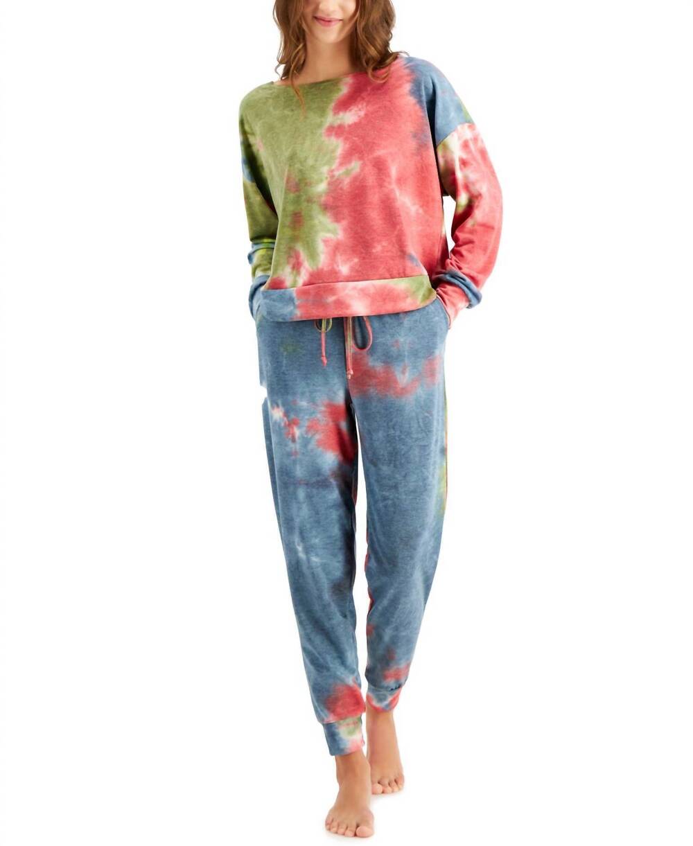 NEW JENNI BY JENNIFER MOORE women's tie-dyed pajama top in garnet denim
